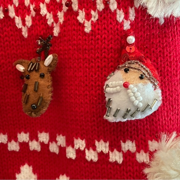 Just B Lg Cutest “Ugly Christmas Sweater”, Felt/Beaded Stuffed Reindeer, Santas - Picture 6 of 16